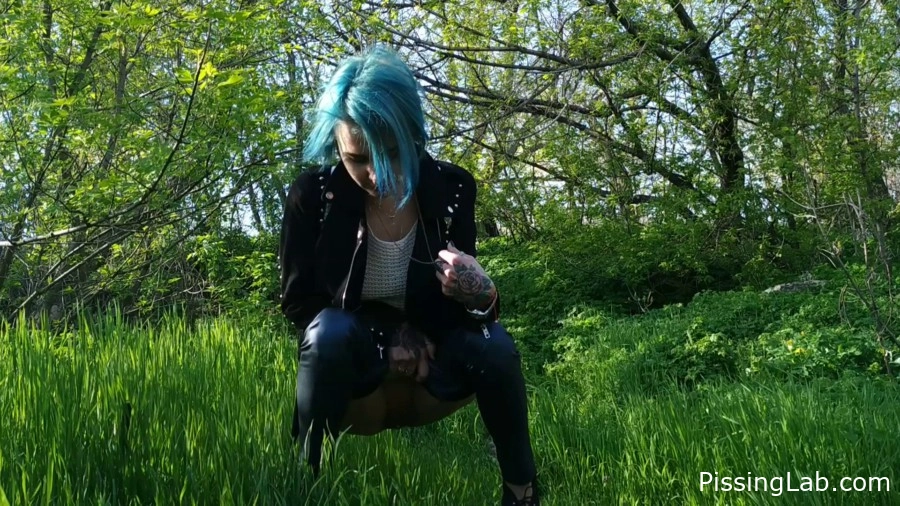Blue Haired Alternative Chick Is Piss In Forest - 2025 (fast relief pissing | pee pants)